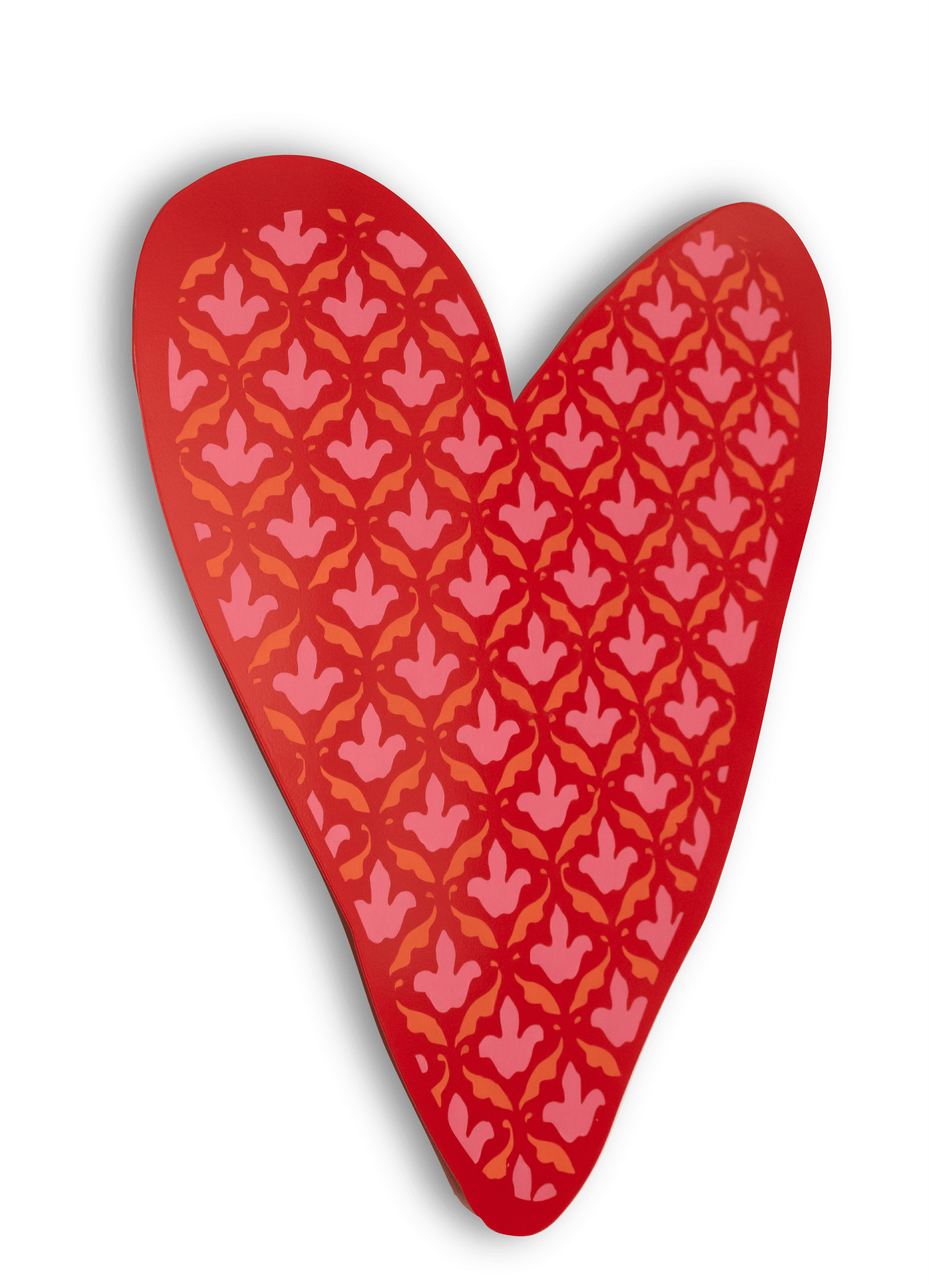 Corazón Amorfo Rojo Flores Rosadas
