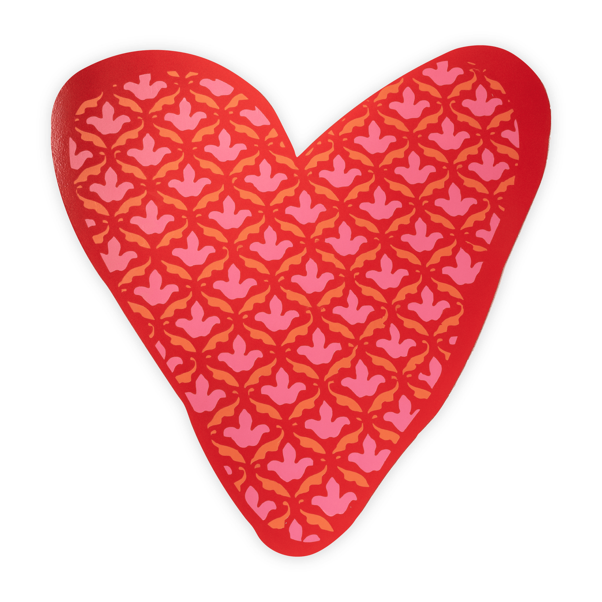 Corazón Amorfo Rojo Flores Rosadas